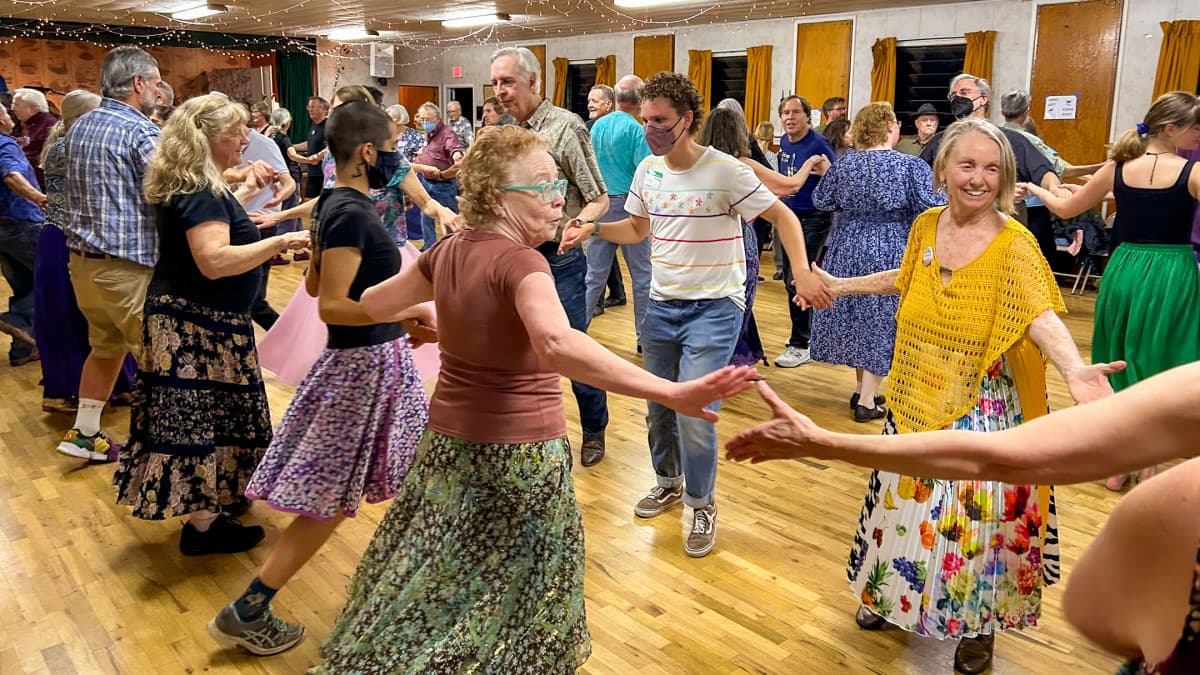 Contra dance goers at our monthly event