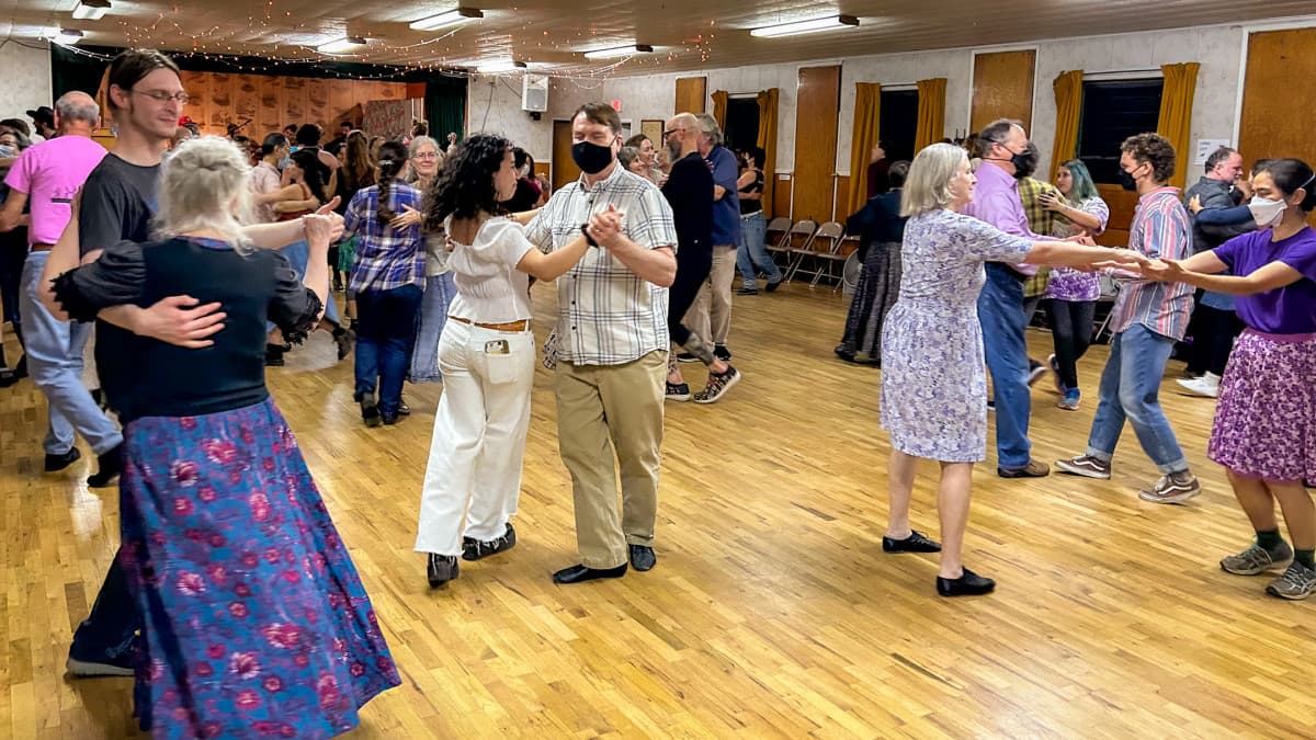 Contra dance goers at our monthly event