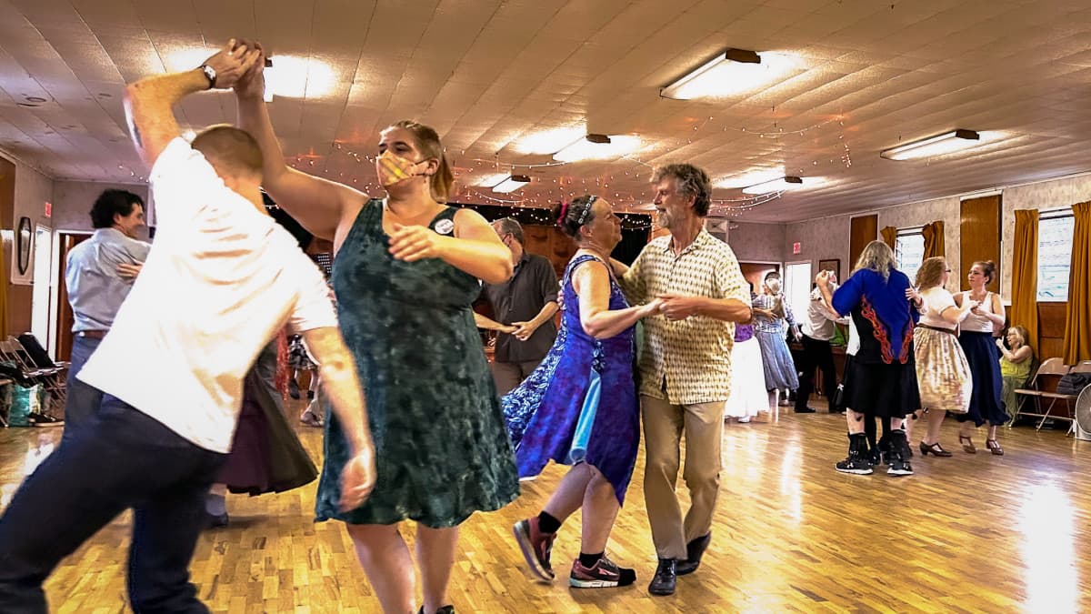 Contra dance goers at our monthly event